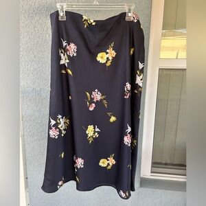 LOFT Floral Midi Skirt A-Line Flowy Stretch Waist Pull On Spring Summer Size XL